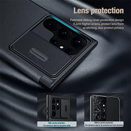 Pénztárca tok Samsung Galaxy S23 Ultra/S23 Plus/S23, a [Slide Kamera lencsevédő] PU Bőr Tok tartó Ütésálló