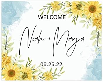 Fa Esküvői Üdvözlő Táblát, Napraforgó Virág Egyéni Pár Nevek & Esküvő Dátuma Fehér Mr & Mrs Romantikus