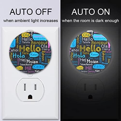 2 Csomag Plug-in Éjjeli LED-es Éjszakai Fény, Hello Más Nyelv az Alkonyat-hogy-Hajnal Érzékelő Gyerek