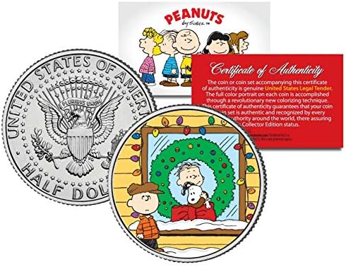 MKMT Mogyoró Karácsonyi Koszorú W/H Charlie Brown & Snoopy & Linus JFK Kennedy Fél Dollár! COA & Display