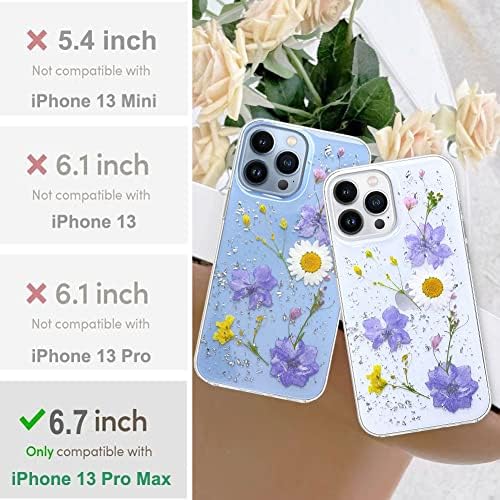 Abbery Tervezett iPhone 13 Pro Max Préselt Virág Esetben, Aranyos Bling Csillogó Szikra, Tiszta Design
