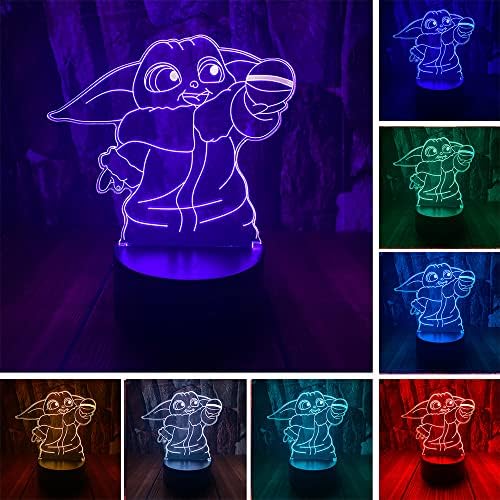 Rajzfilm Anime Karakter Ábra Star Wars Baba Yoda 3D LED Optikai Illúzió Dekoráció asztali Lámpa 16 Színek