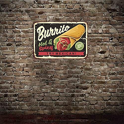 JIANKUN Retro Fali Dekor Jelek Adóazonosító Jel 12 X 8 Hüvelyk Burrito Vintage Étterem Jel Mexikói Étel